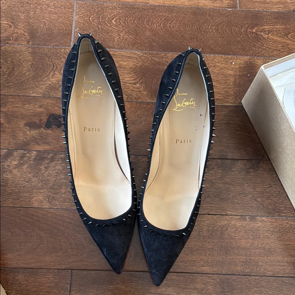 Christian Louboutin Anjalina Black Studded Suede Women's Shoes